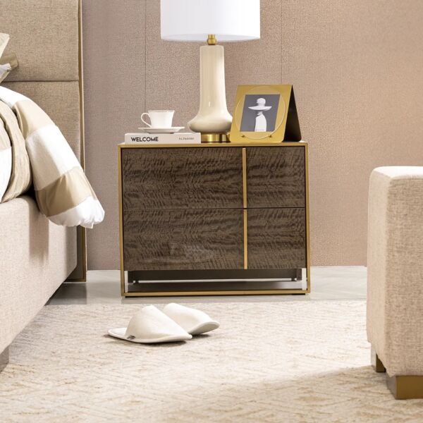 طقم غرفة نوم بيرغو كينغ 180X200 سم شحن لا سلكي - بني وبيج