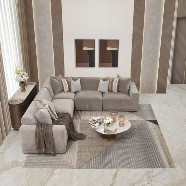 كنب زاوية 5 قطع توبايا - بني فاتح وبيج