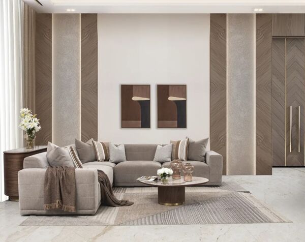 كنب زاوية 5 قطع توبايا - بني فاتح وبيج