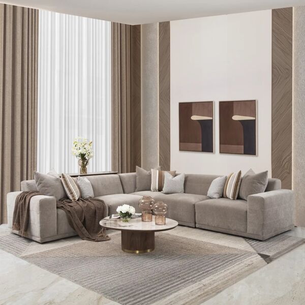 كنب زاوية 5 قطع توبايا - بني فاتح وبيج