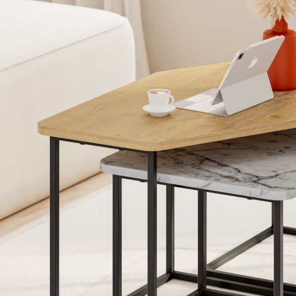 طاولة قهوة نيستي - بني خشبي ورمادي وابيض