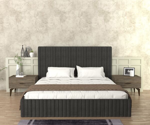 طاولة سرير جانبية ايفا خشبية و أرجل ستيل - رمادي وبني 