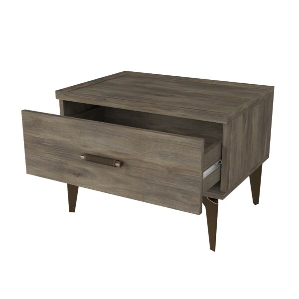 طاولة سرير جانبية ايفا خشبية و أرجل ستيل - رمادي وبني 