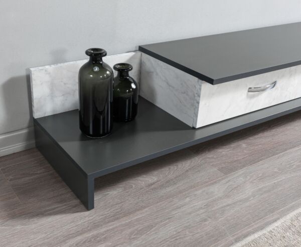 طاولة تلفزيون فينوس إلم كوف - رمادي غامق وأبيض رخامي