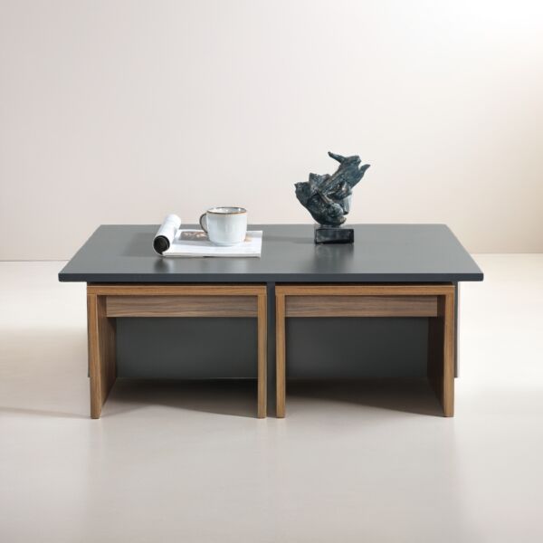 طاولة قهوة تشيست إلم كوف مع 4 طاولات جانبية - بني ورمادي غامق