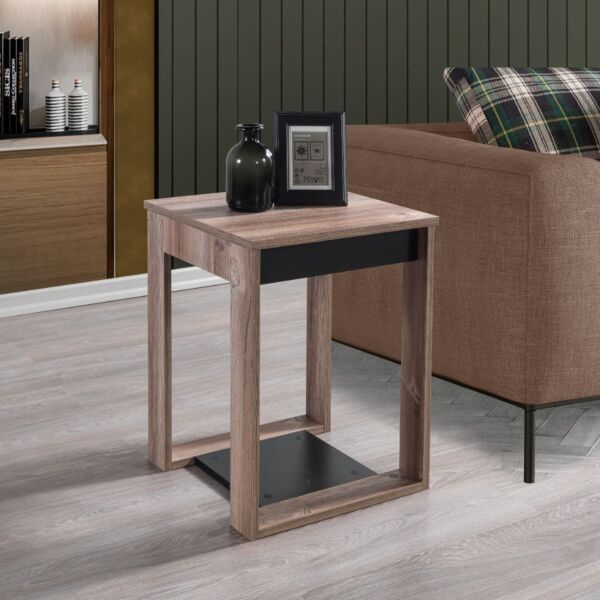 طاولة جانبية كوستا آرمتشير إلم كوف خشبية رمادي و أسود - 60x46x46 سم