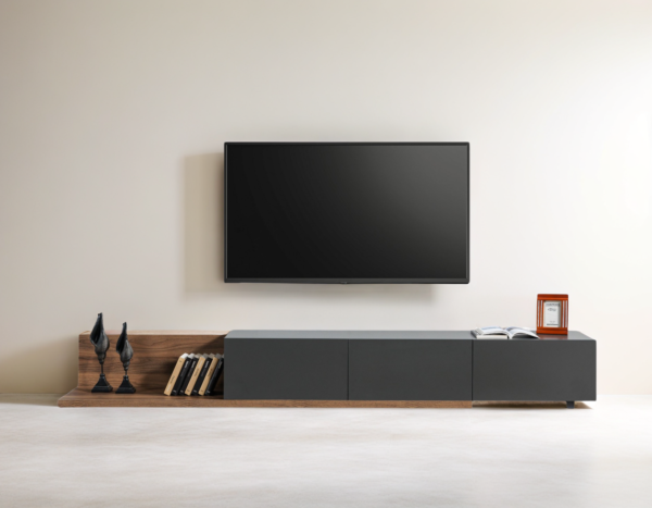 طاولة تلفزيون إنسيتي - بني خشبي ورمادي