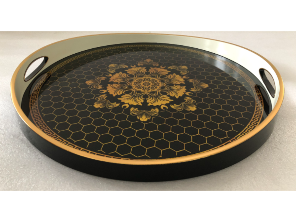 صينية تقديم سكاي دائرى زجاج بإطار بلاستيك متعدد الالوان