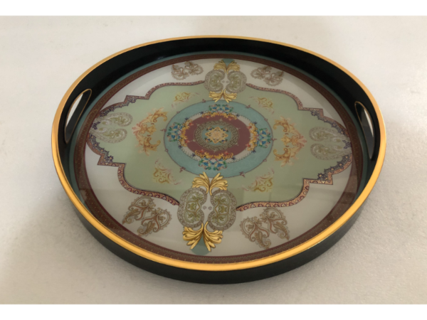 صينية تقديم هارت دائرى زجاج بإطار بلاستيك متعدد الالوان