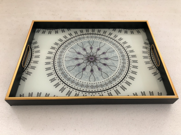 صينية تقديم بيوتي مستطيل زجاج بإطار بلاستيك متعدد الالوان