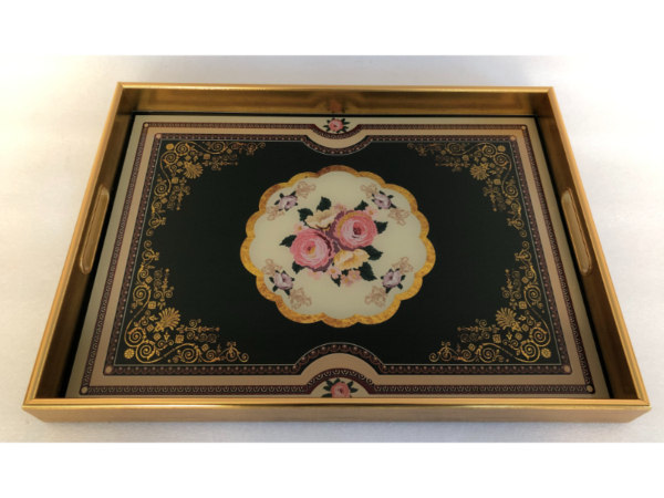 صينية تقديم سكاي مستطيل زجاج بإطار بلاستيك متعدد الالوان