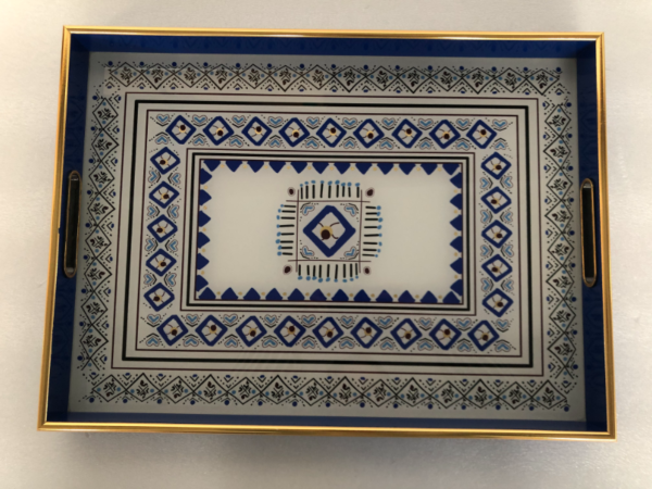 صينية تقديم رالف مستطيل زجاج بإطار بلاستيك متعدد الالوان