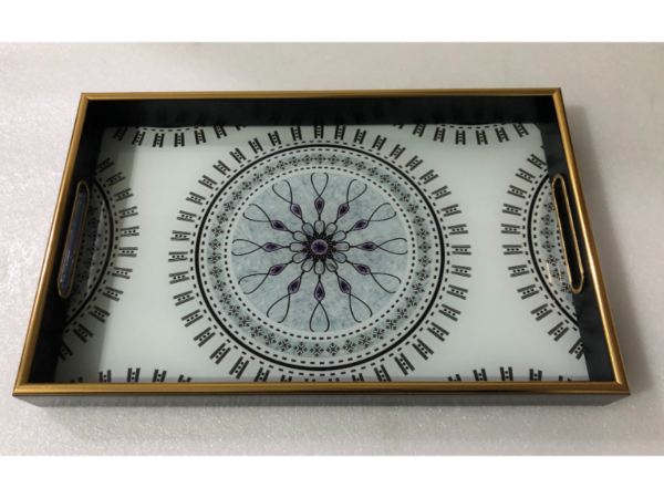 صينية تقديم فكتوريا مستطيل زجاج بإطار بلاستيك متعدد الالوان