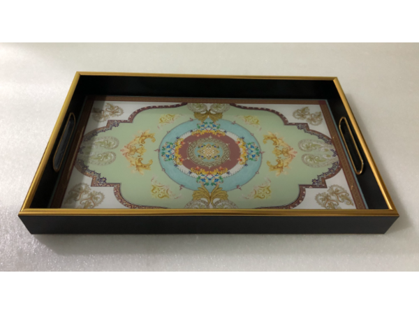 صينية تقديم هارت مستطيل زجاج بإطار بلاستيك متعدد الالوان