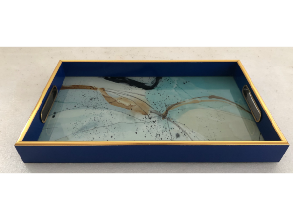 صينية تقديم بينت مستطيل زجاج بإطار بلاستيك متعدد الالوان