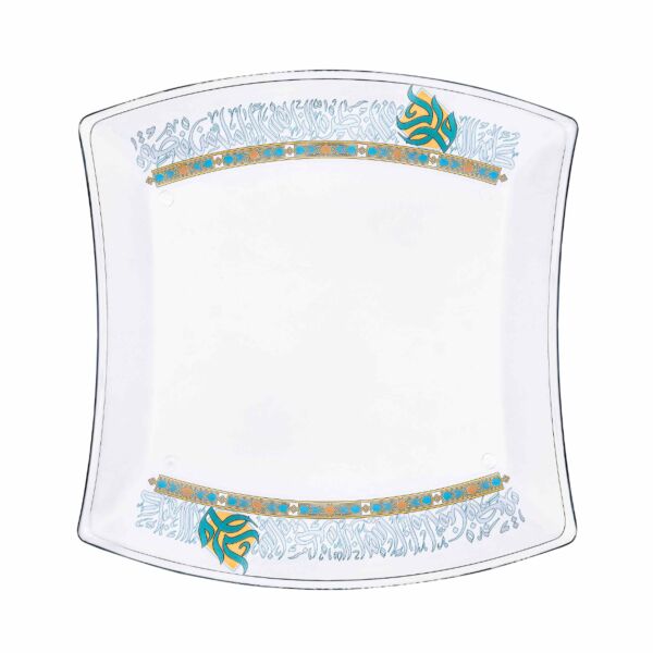 طبق تقديم مربع زجاج وروود مذهب 