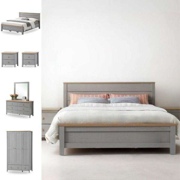 طقم غرفة نوم كوين 6 قطع فينشي - 180x200 - رمادي وبيج