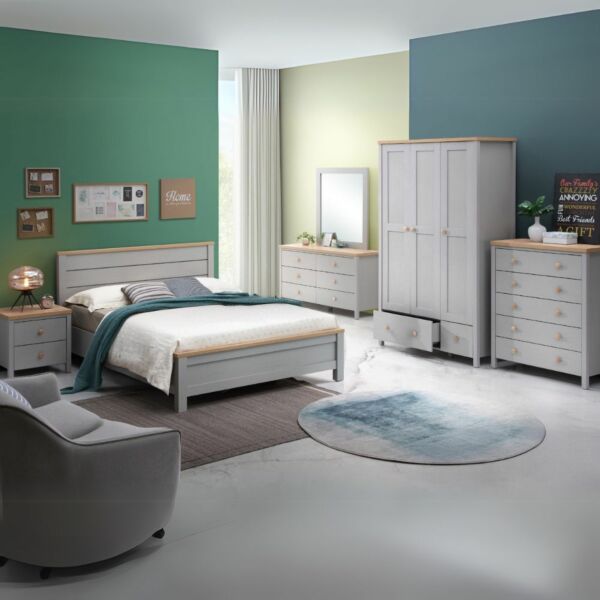 طقم غرفة نوم كوين 6 قطع فينشي - 180x200 - رمادي وبيج