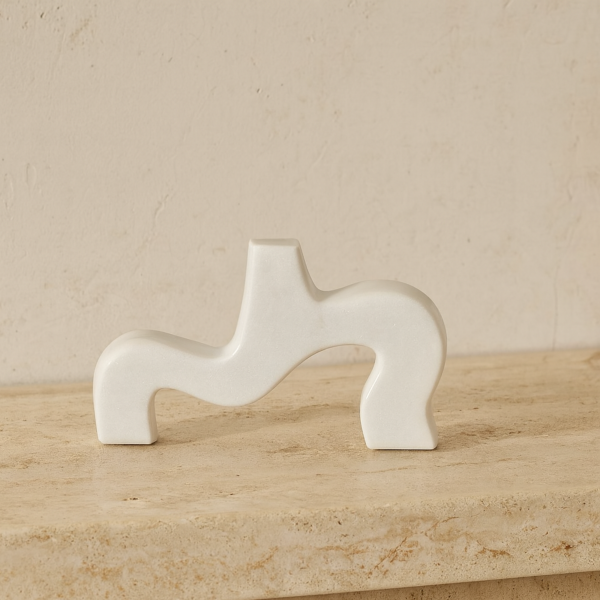 تحفة ديكور حامل شموع رخامية ايزيل - ابيض رمادي