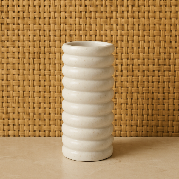 تحفة ديكور حامل شموع رخامية ايمري ابيض رمادي - صغير