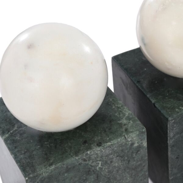 تحفة حاجز كتب رخامي كرة ومكعب - اخضر وابيض