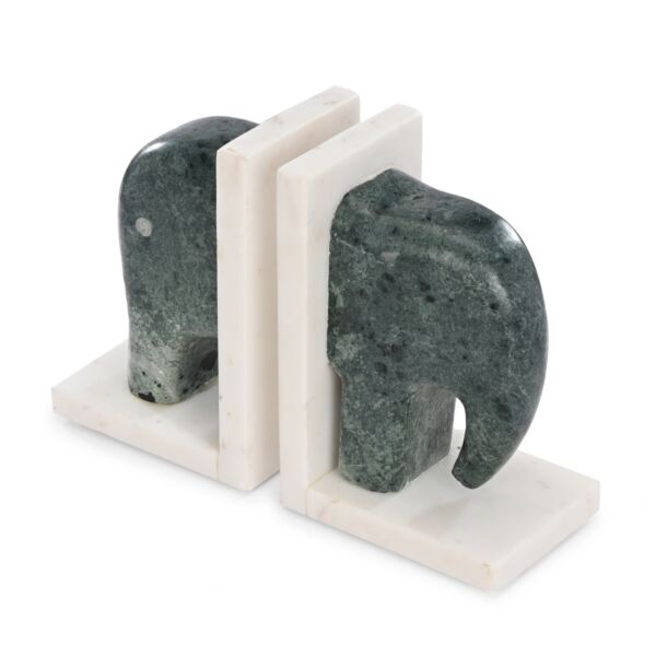 تحفة حاجز كتب رخامي شكل فيل - اخضر غامق وابيض