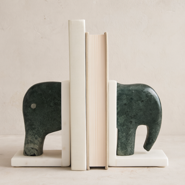 تحفة حاجز كتب رخامي شكل فيل - اخضر غامق وابيض