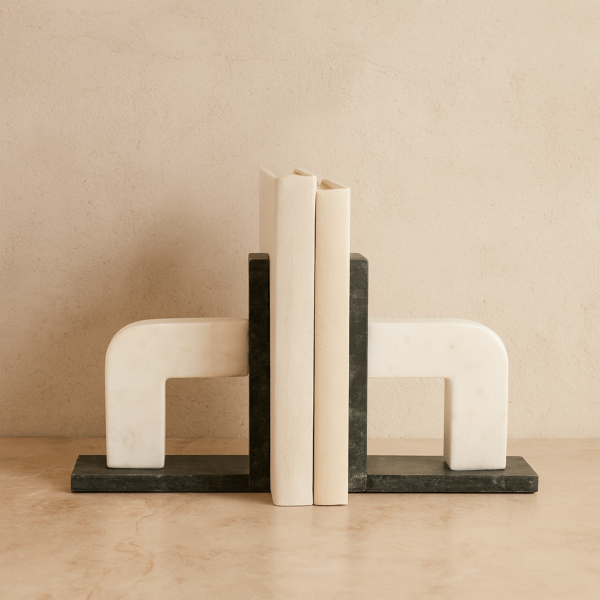 تحفة حاجز كتب رخامي شكل حاجز - اخضر غامق وابيض