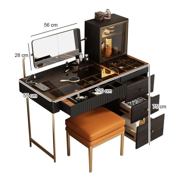 طاولة تزيين مع مرآة جاكو - اسود وذهبي