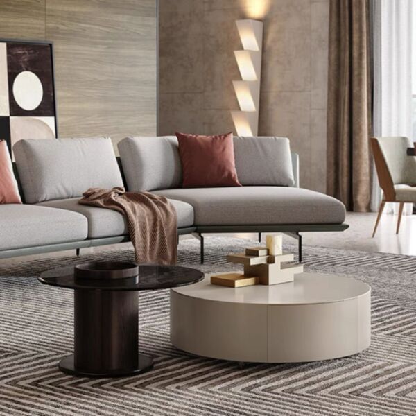 طاولة قهوة مودرن بريانكا 80x60 سم - بيج واسود