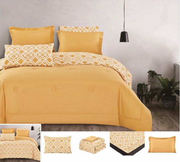 طقم لحاف كينج ساده وجهين قطن بريما - 6 قطع - أصفر