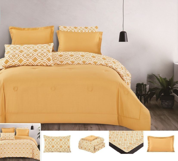 طقم لحاف كينج ساده وجهين قطن بريما - 6 قطع - أصفر