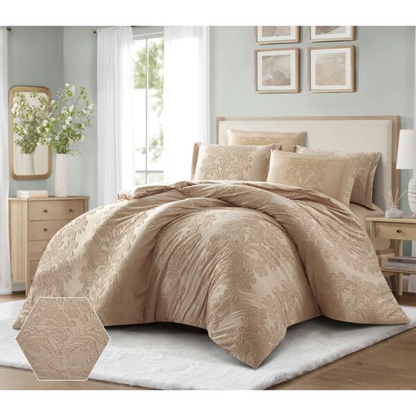 طقم لحاف كينج جاكار 6 قطع - بني