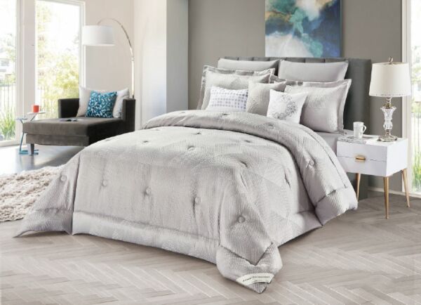 لحاف كينج بلوجرين جاكار 9 قطع - رمادي فاتح