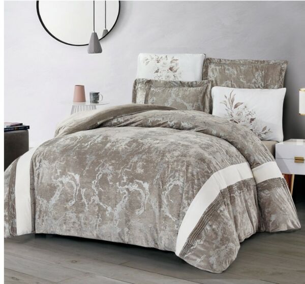 طقم لحاف كينغ مخمل ايما - 6 قطع - بني مائل للرمادي