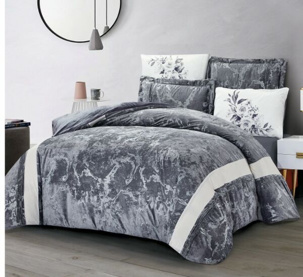 طقم لحاف كينغ مخمل ايما - 6 قطع - رصاصي