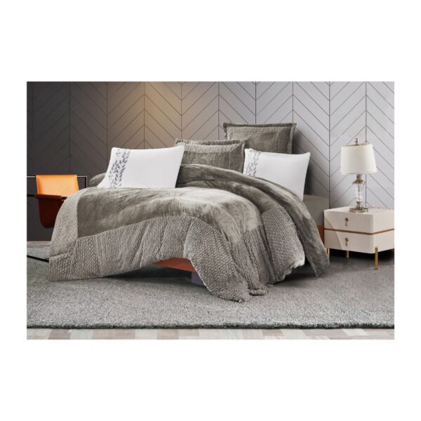 لحاف كينج مخمل ناعم 6 قطع - رمادي