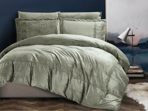 طقم لحاف فيليتو مفرد مخمل سادة 4 قطع - زيتي