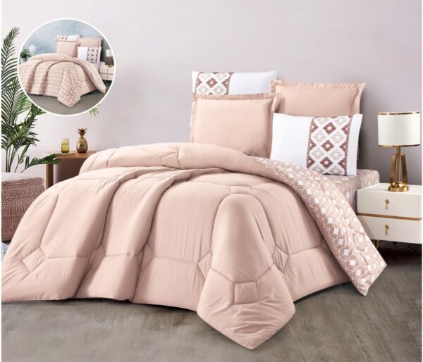 طقم لحاف مفرد موريلا صيفي وجهين 4 قطع - وردي