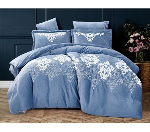 طقم لحاف مفرد مخمل جاكار كلاريس - 4 قطع - أزرق غامق