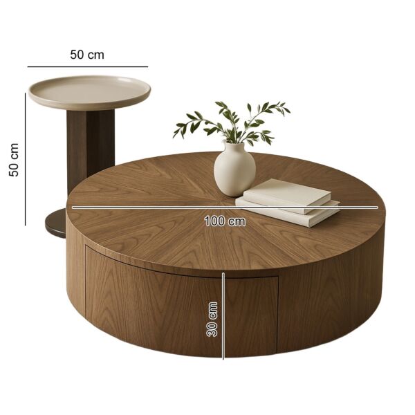 طاولة قهوة قطعتين ويناي - بني وبيج