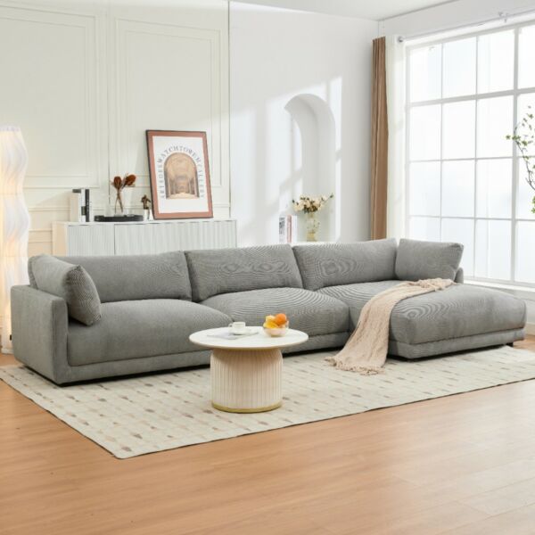 كنب زاوية مخمل مسيمو - رمادي فاتح