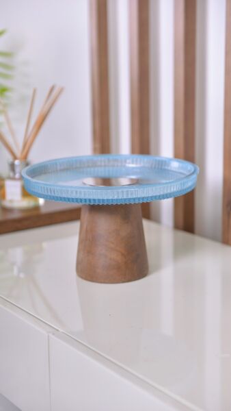 وعاء تقديم بقاعدة  فيسكال - كبير - أخضر مزرق