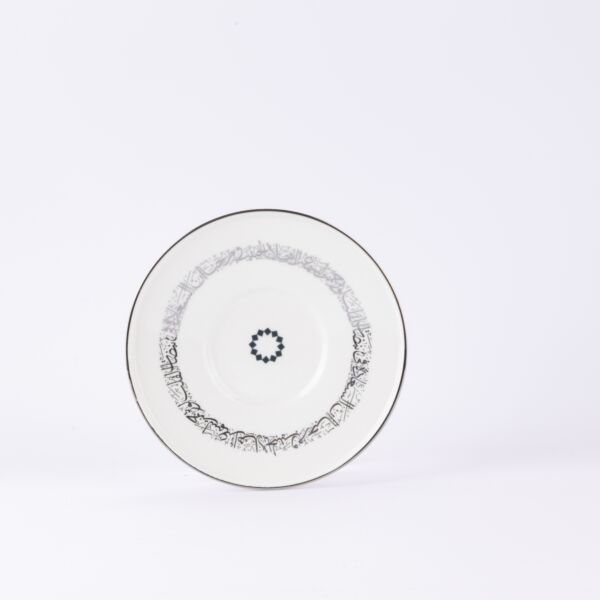 طقم كاسات شاي بورسلين من اثير - أزرق وفضي