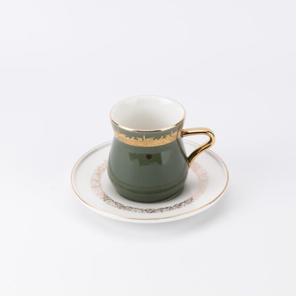 طقم كاسات شاي بورسلين من أثير - زيتي وذهبي