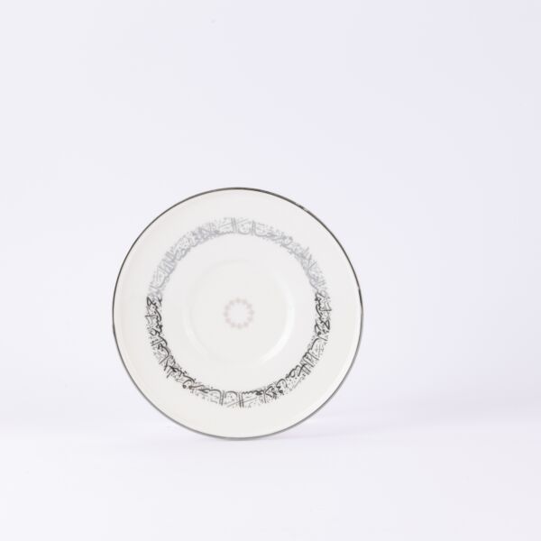 طقم كاسات شاي بورسلين من اثير - أبيض وفضي