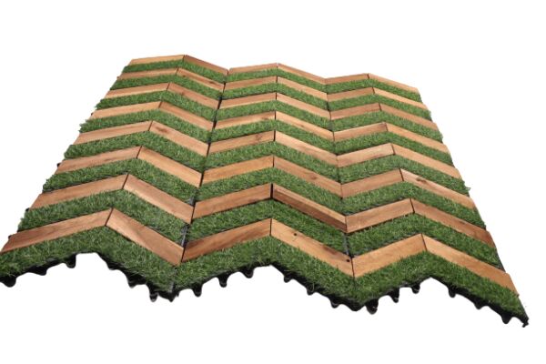 أرضيات عشب صناعي خشب 12 قطعة  شكل مثلث متعدد الالوان