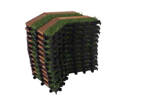 أرضيات عشب صناعي خشب 12 قطعة  شكل مثلث متعدد الالوان