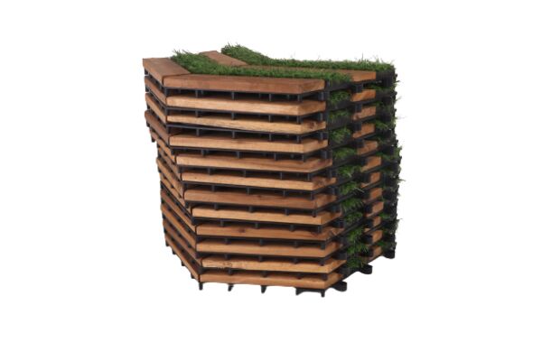 أرضيات عشب صناعي خشب 12 قطعة  شكل مثلث متعدد الالوان