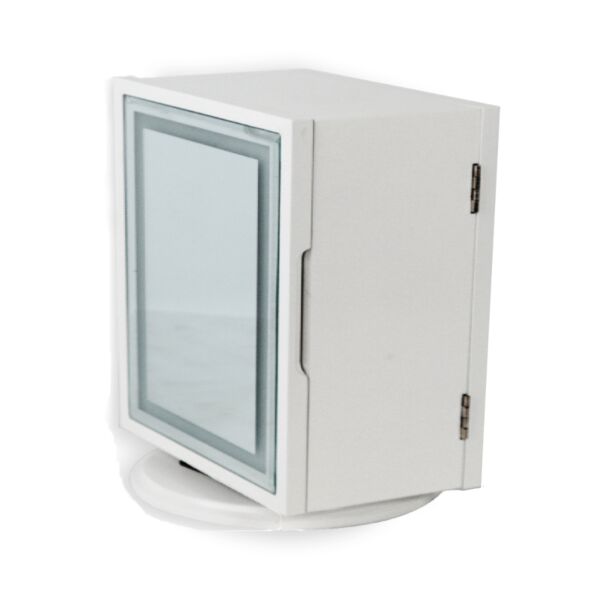 خزانة ومنظم اكسسوار مربع وجهين بقاعدة دوارة واضاءة ليد أبيض 